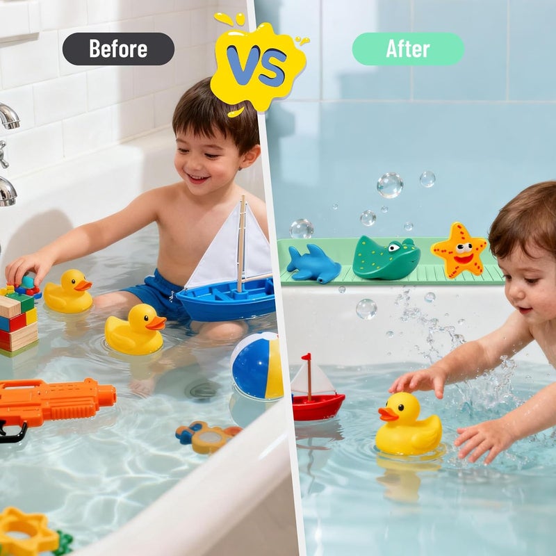 Himake Splash Guard for Bathtub Kids, Longer Silicone Bathtub Splash Guard with 11 Suction Cups, Bath Tub Play Shelf for Kids & Toy Holder, Prevent Water Spill in Bathroom, Green - Image 4